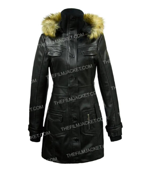 Top Gun Women Long Leather Black Jacket