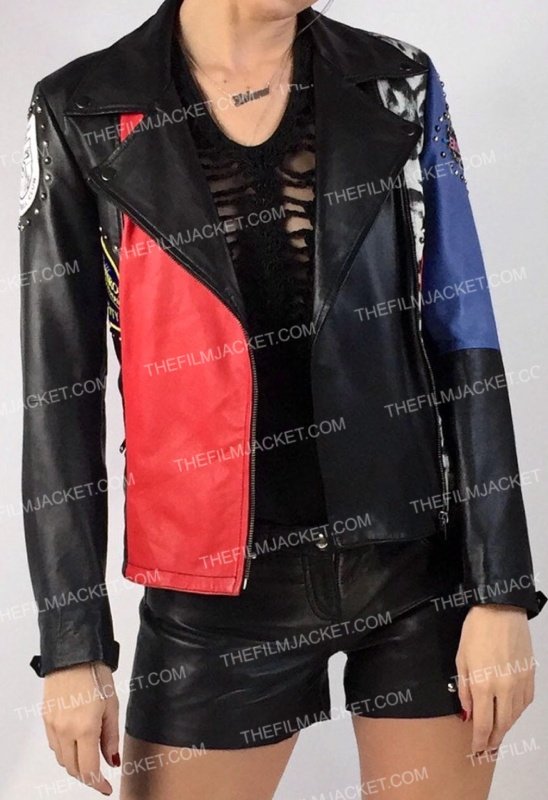 Women Punk Leather Jacket with Studded Patches