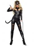 Women's Cat Fight Sexy Black Catsuit Costume