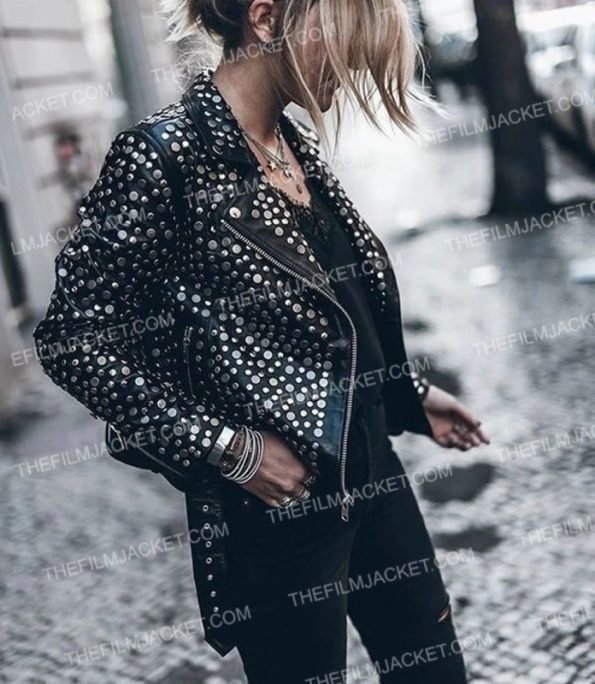 Women’s Full Studded Leather Black Jacket