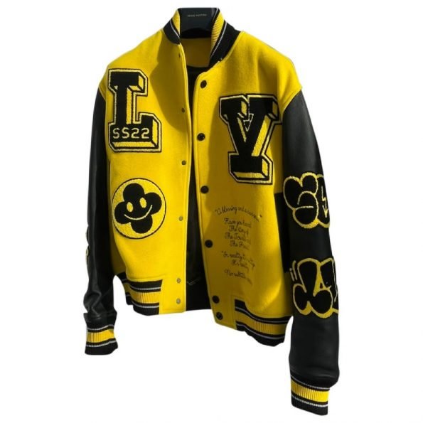 LV Varsity Yellow and Black Leather Jacket The Film Jacket