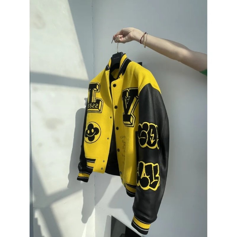 Louis Vuitton Embroidered Varsity Yellow and Black Leather Jackets