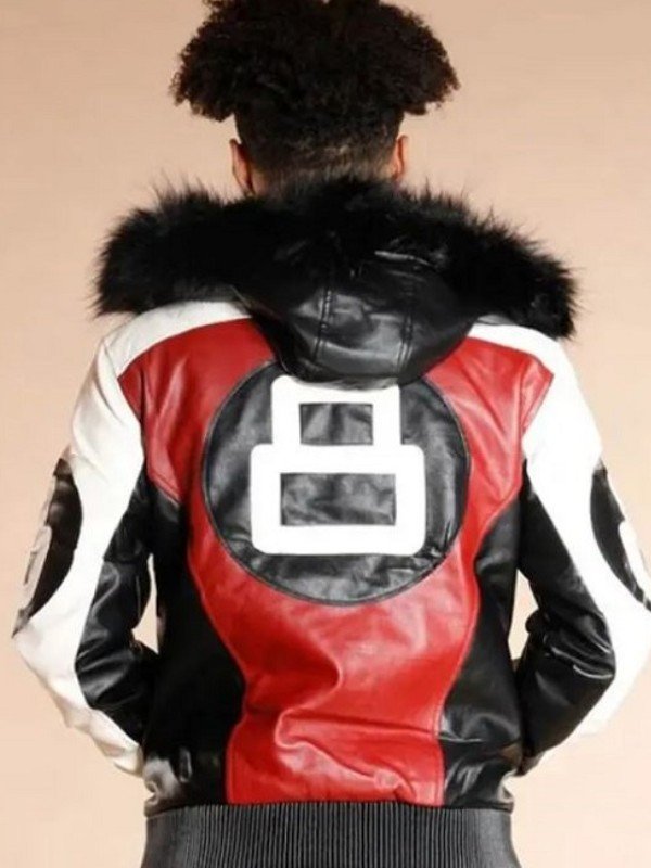 8 Ball Logo Fur Hooded Bomber Jacket