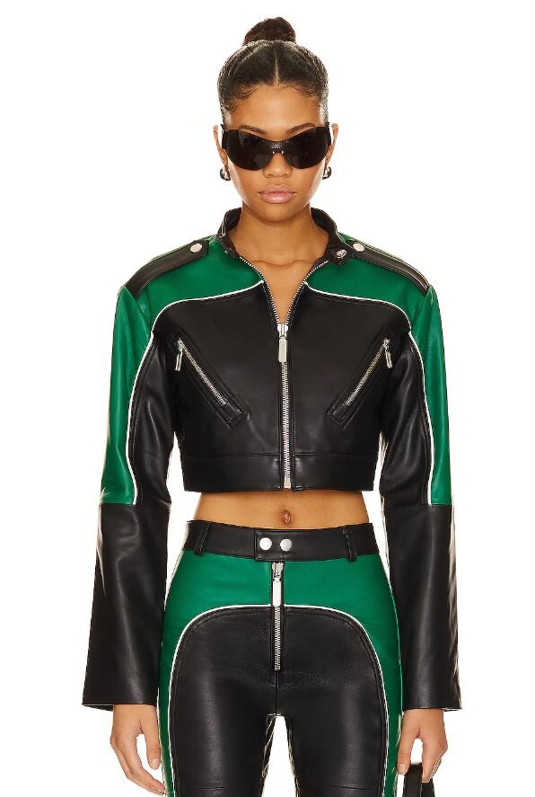 Camila Coelho Cropped Moto Biker Leather Jacket