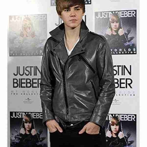 Justin Bieber Grey Leather Jacket1