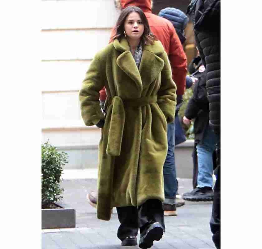 Selena Gomez Faux Fur Belted Coat