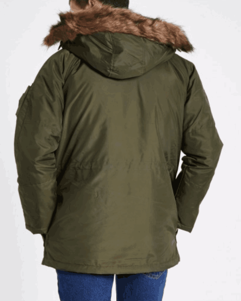 Mens Lee Dark Green Fur Trim Parka Jacket1