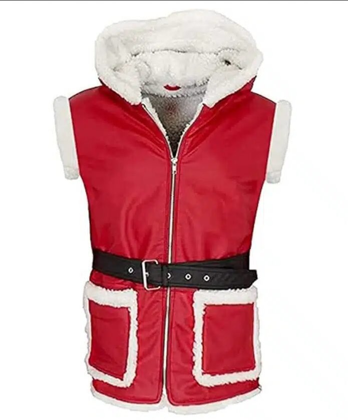 Santa Claus Christmas Hooded Red Leather Vest