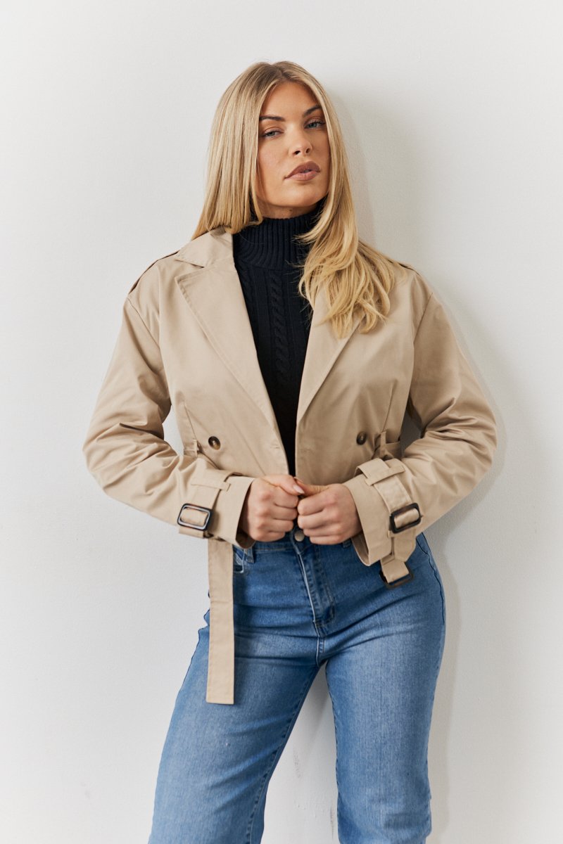Stone Cropped Belted Trench Coat - tfj