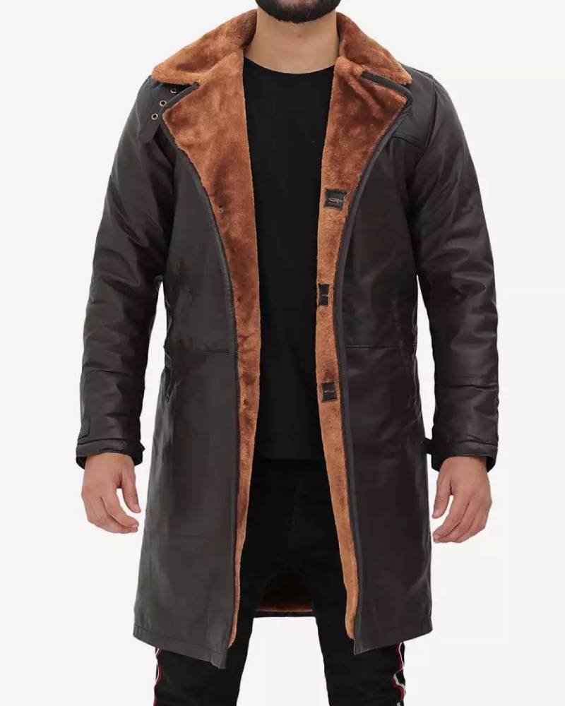 Premium Dark Brown Mens Shearling Coat -tfj