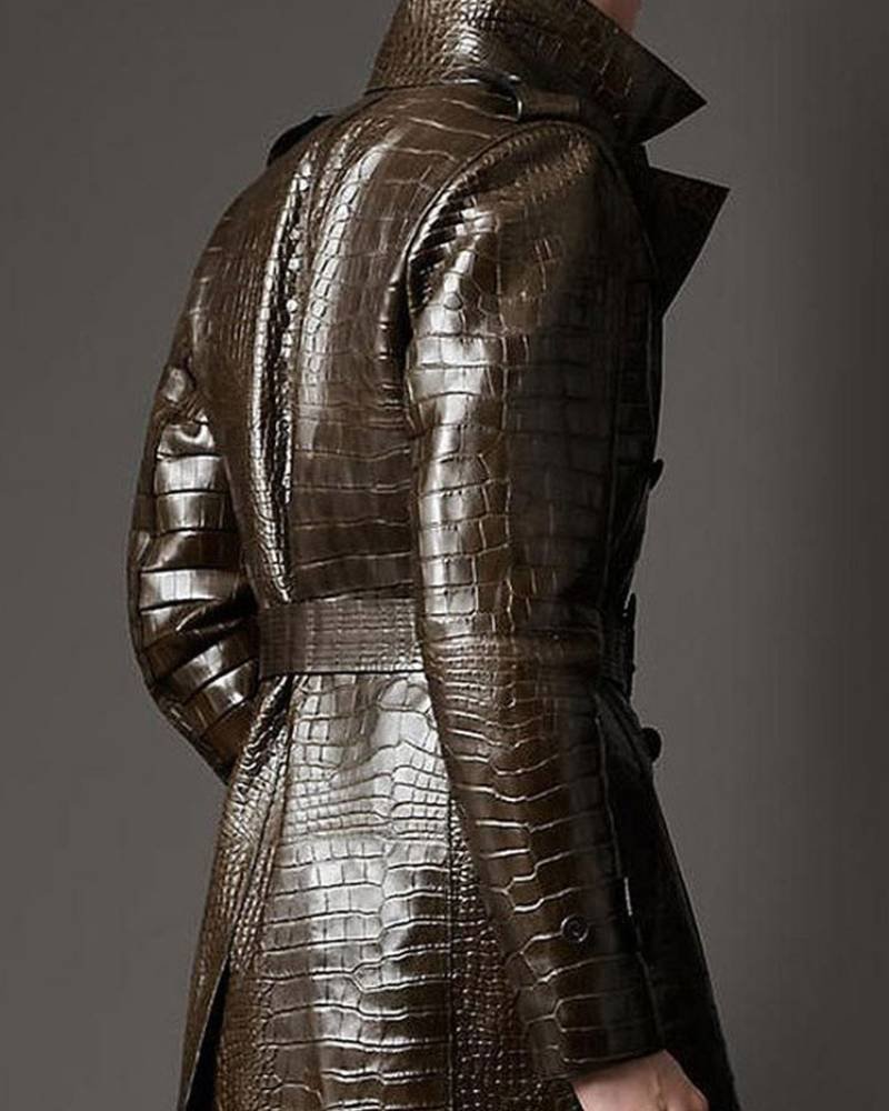 Men’s Double Breasted Alligator Brown Coat -tfj