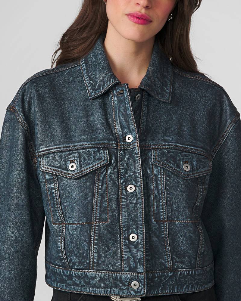 Sloane Cropped Denim Leather Jacket-tfj