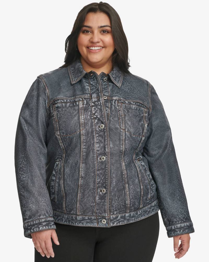 Plus Size Addison Leather Denim Jacket-tfj