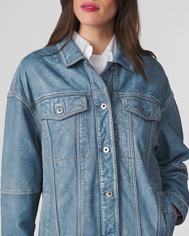Sydney Oversized Denim Leather Jacket-tfj