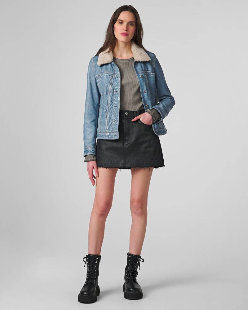 Harley Denim Leather Jacket With Shearling Collar