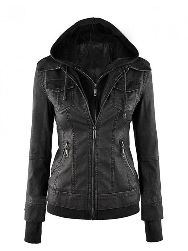 Women’s Black Fitted Leather Bomber Jacket -tfj