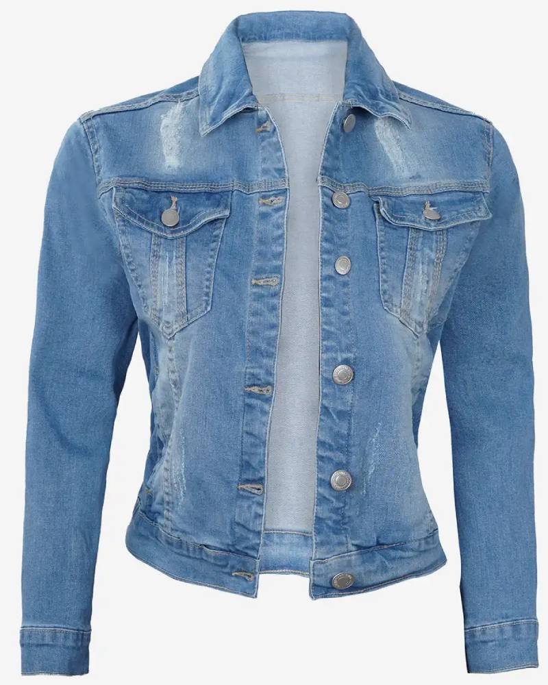 Womens Light Blue Trucker Style Denim Jacket -tfj