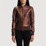 WomensReidaMaroonLeatherBomberJacketOpenFront-4-1664354602129