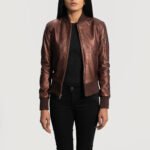 WomensReidaMaroonLeatherBomberJacketOpenFront-4-1664354602129