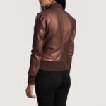 WomensReidaMaroonLeatherBomberJacketOpenFront-4-1664354602129