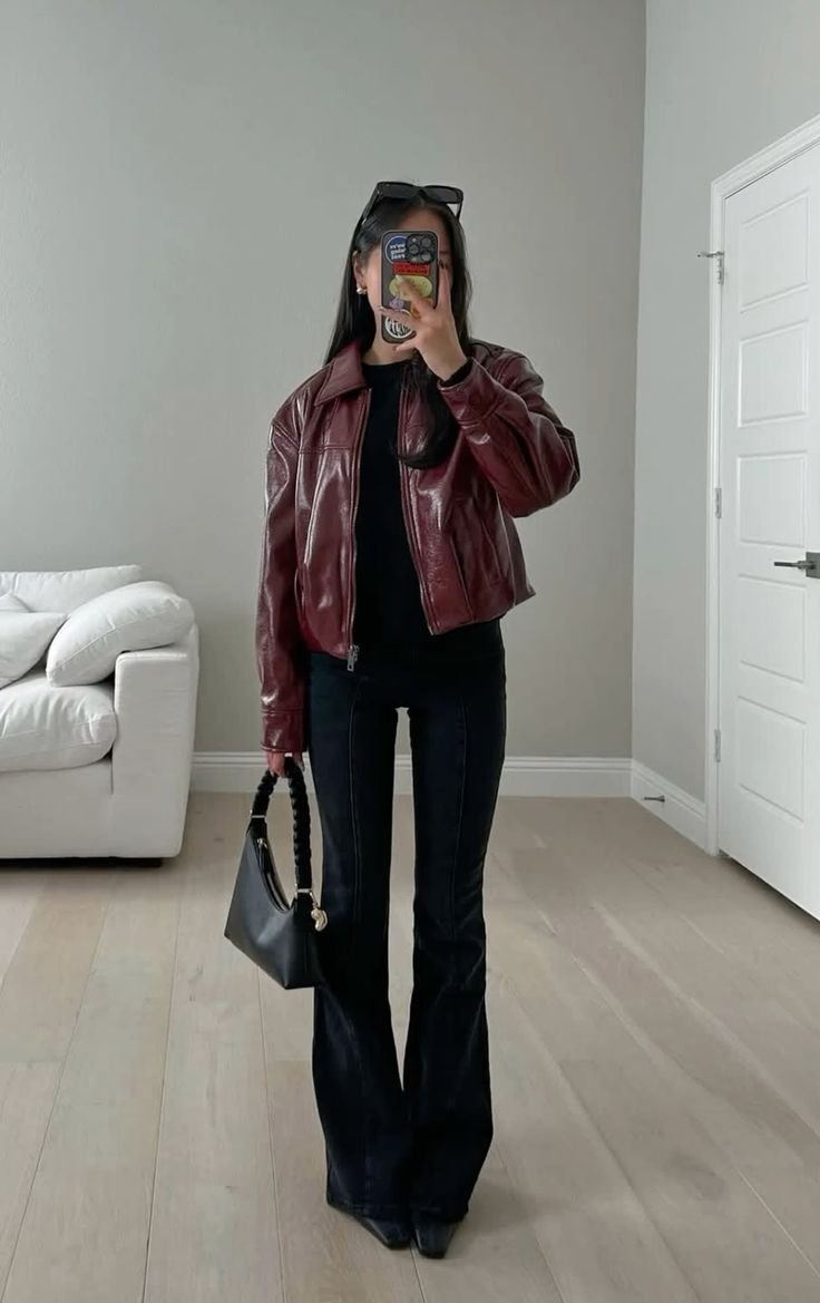 maroon luxe faux leather jacket-tfj