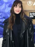 Alison-Brie-Together-2025-Black-Leather-Trench-Coat