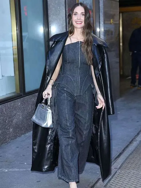 Alison Brie Black Leather Trench Coat – Together (2025)