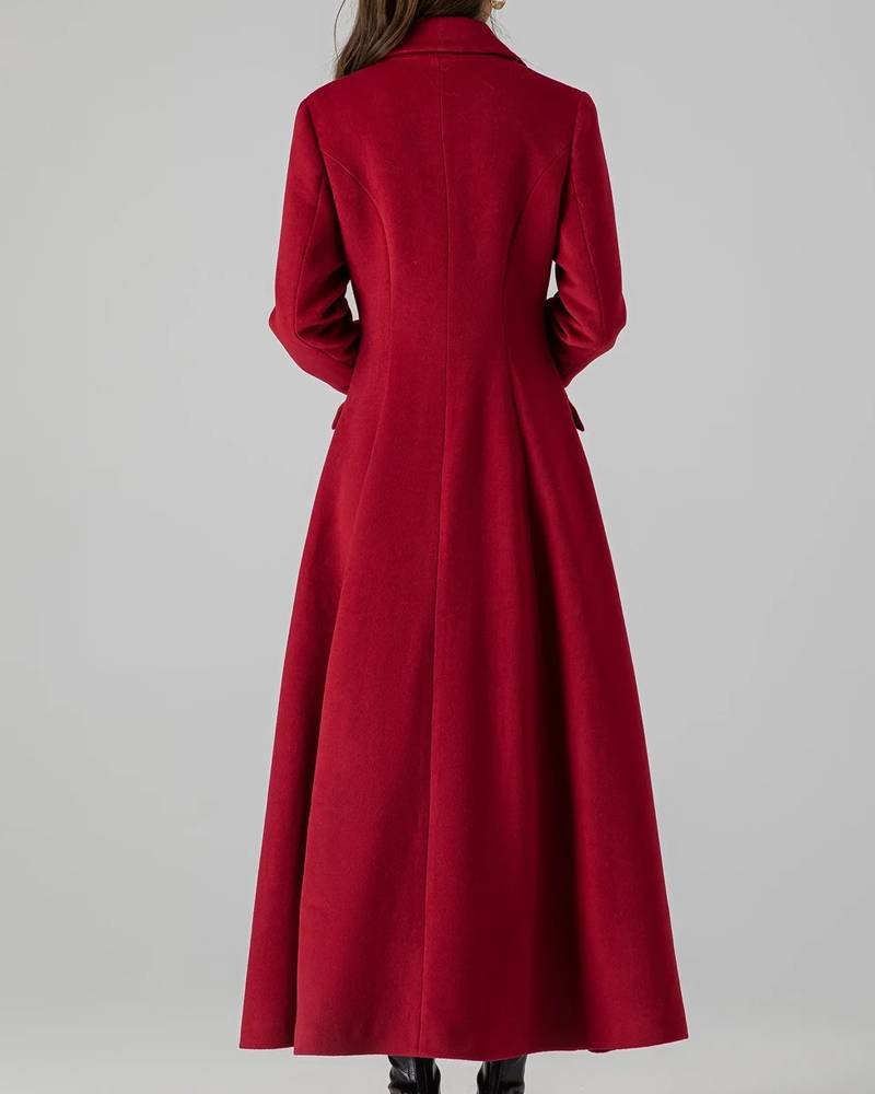Women’s Princess Red Wool Long Coat-tfj