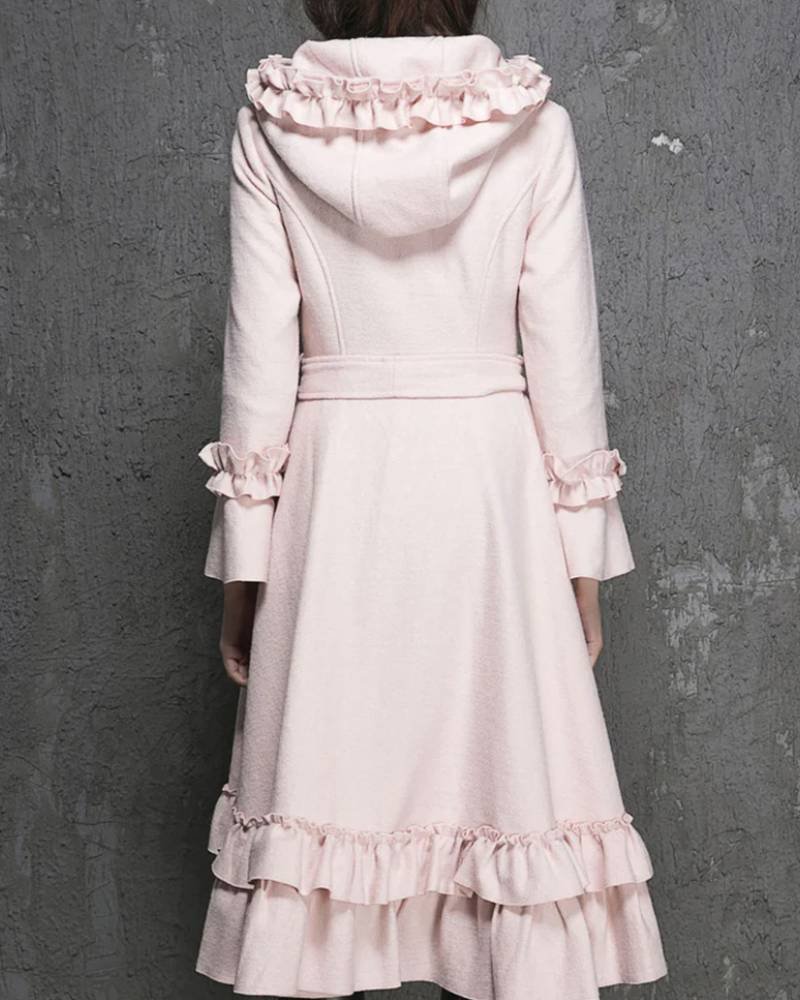 Women’s Wool Pink Maxi Coat With Hood-tfj