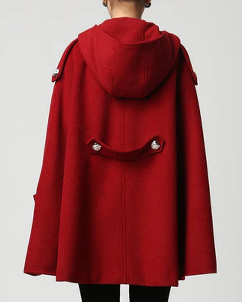 Women’s Classic Red Wool Hooded Cape-tfj