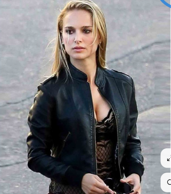 Natalie Portman “Midnight Edge” Black Leather Bomber Jacket