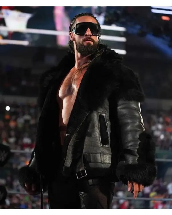 Seth-Rollins-Monday-Night-RAW-Black-Leather-Fur-Jacket-1