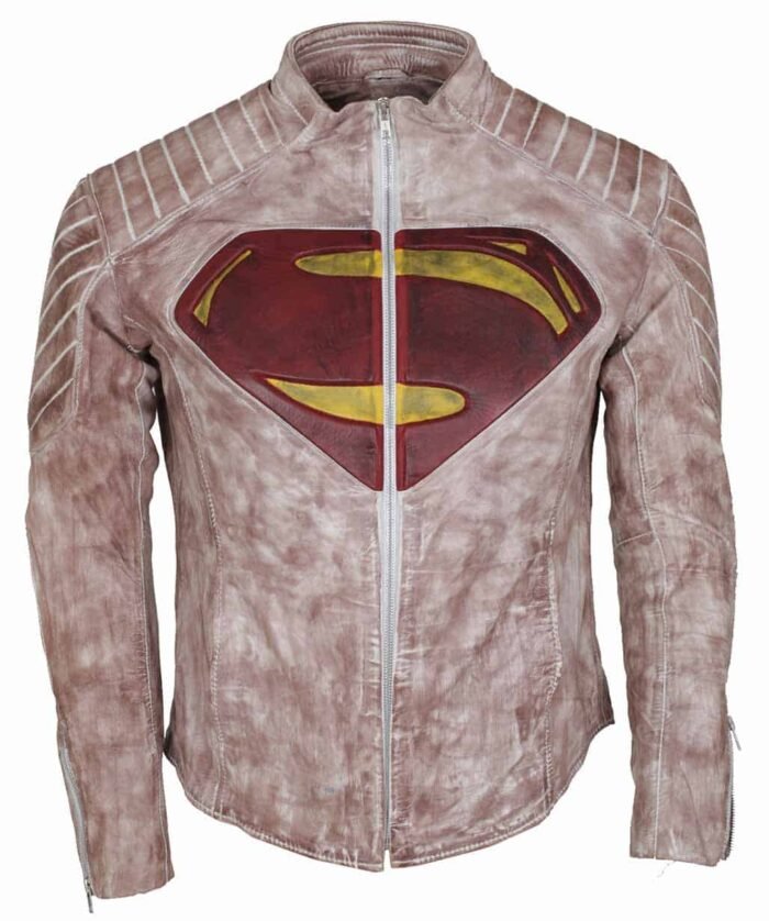 Superman Justice League White Waxed Leather Jacket -tfj