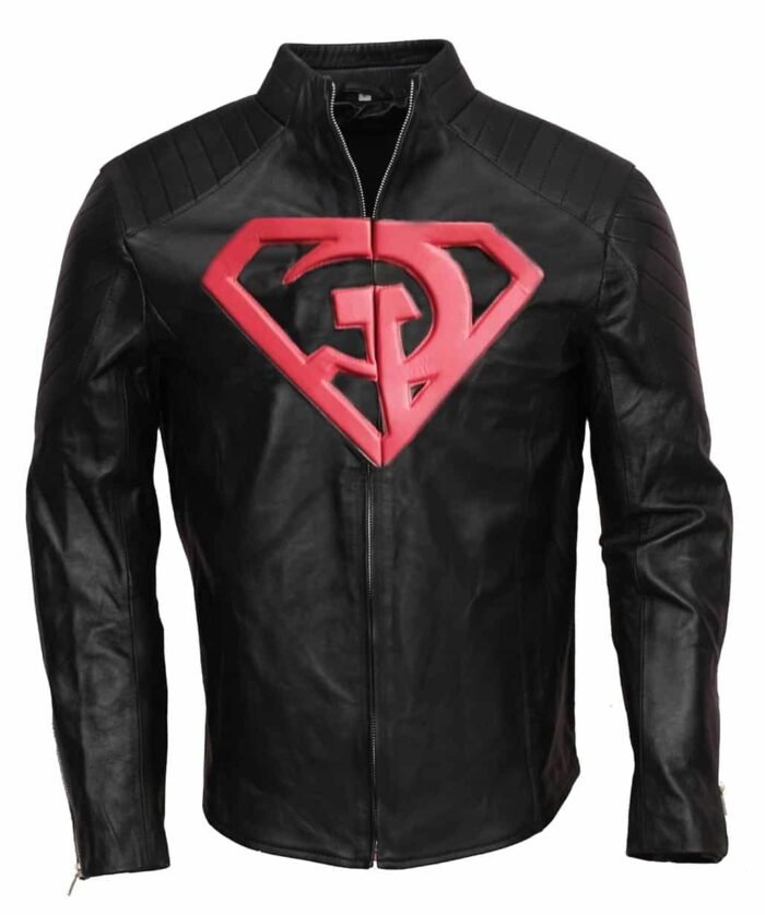 Red Son Superman Costume Black Leather Jacket