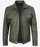 Mens-Four-Pockets-Olive-Green-TruckerLeather-Jacket