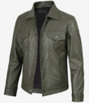 Mens-Four-Pockets-Olive-Green-TruckerLeather-Jacket
