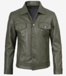 Mens-Four-Pockets-Olive-Green-TruckerLeather-Jacket