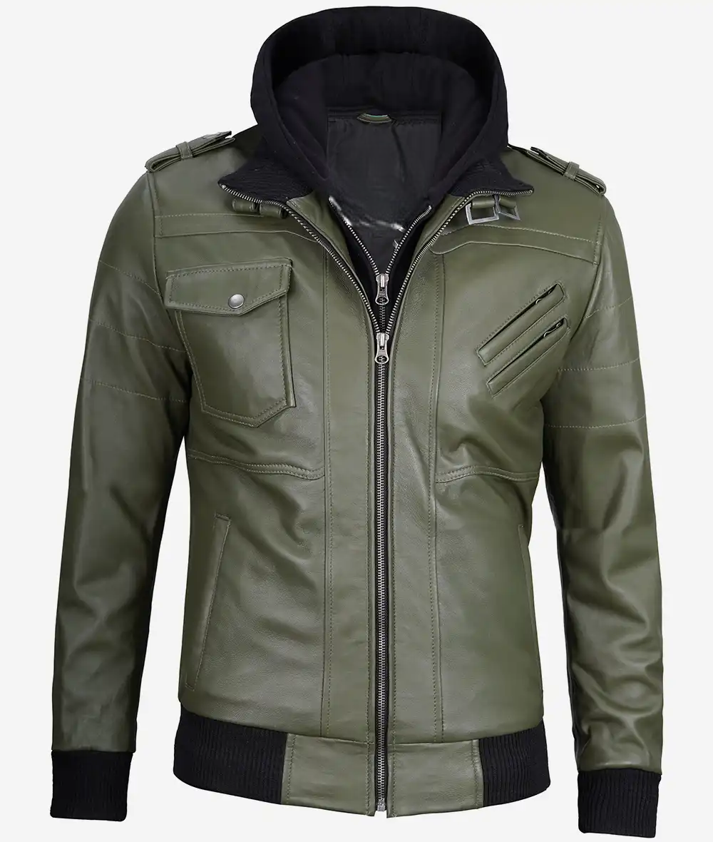 Olive Stratagem – Men’s Bomber Leather Jacket