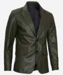 Mens-Olive-Green-Two-Button-Leather-Blazer-510×602