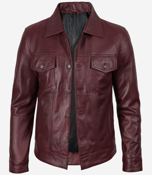 Midnight Route – Men’s Lambskin Leather Trucker Jacket