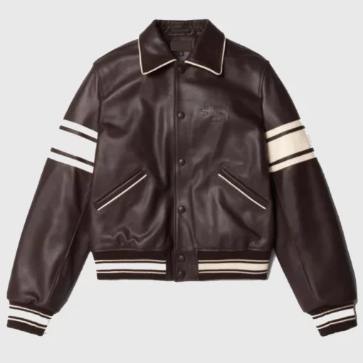 Stüssy x Wales Bonner Brown Leather Varsity Jacket – Heritage Collaboration Piece