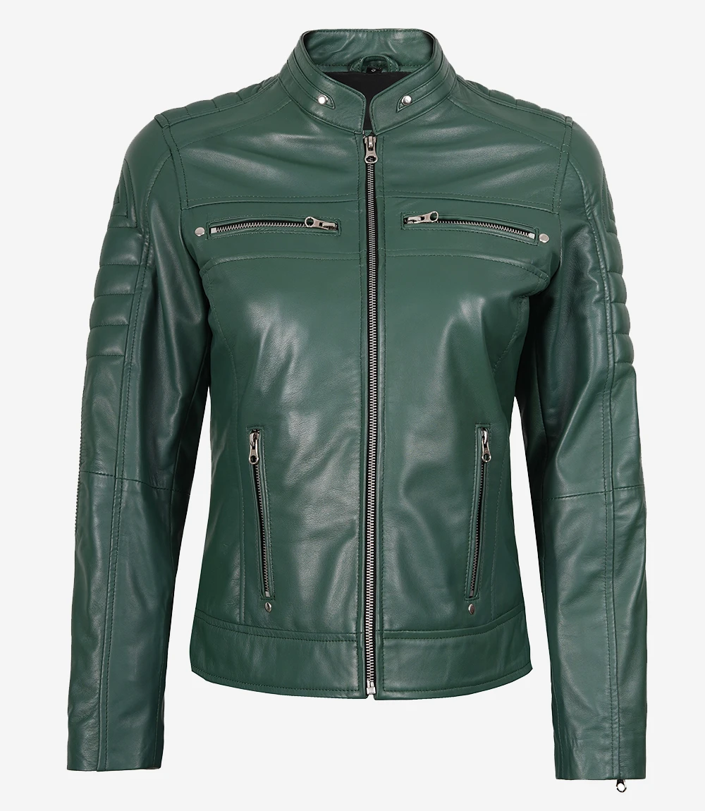 Rebel Ivy – Women’s Green Leather Biker Jacket