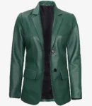 Womens-Button-Green-Leather-Blazer
