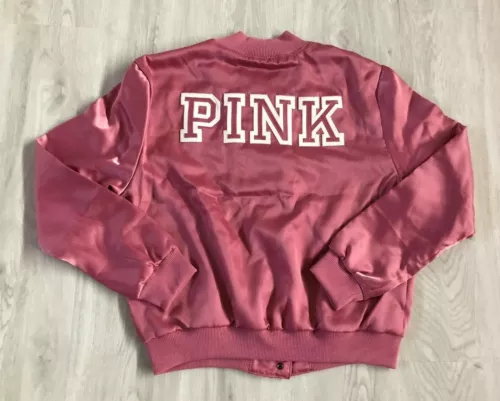 Victoria Secret Pink Fashion Show Soft Begonia Satin Bomber Jacket -tfj