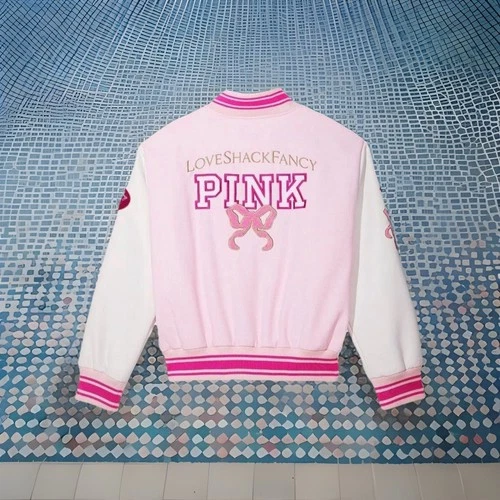 PINK x LoveShackFancy Reissued Boyfriend Varsity Jacket -tfj