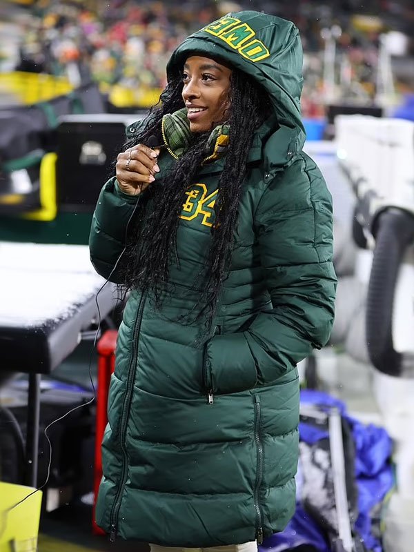 Simone Biles Green Bay Packers Premium Hooded Puffer Jacket